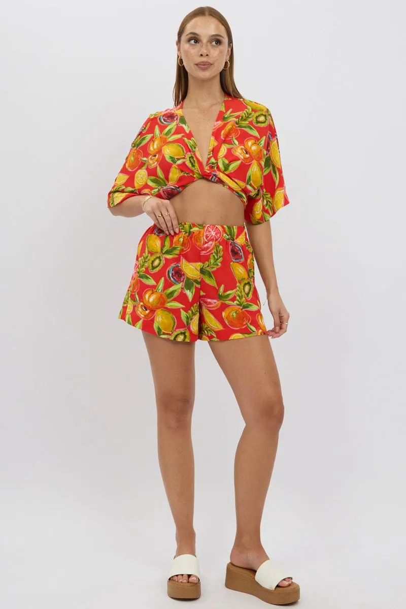 Red Abstract Relaxed Shorts High Rise sold by Ally Fashion product image thumbnail 2