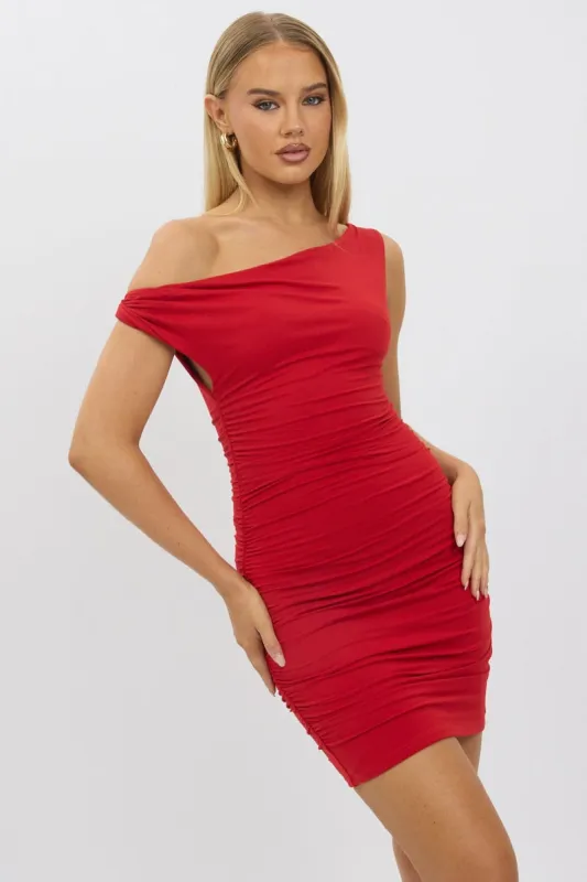 Red Bodycon Dress Twist Off Shoulder Mini sold by Ally Fashion