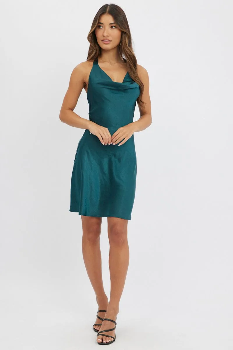 Green Mini Dress Cowl Neck Satin sold by Ally Fashion product image thumbnail 2
