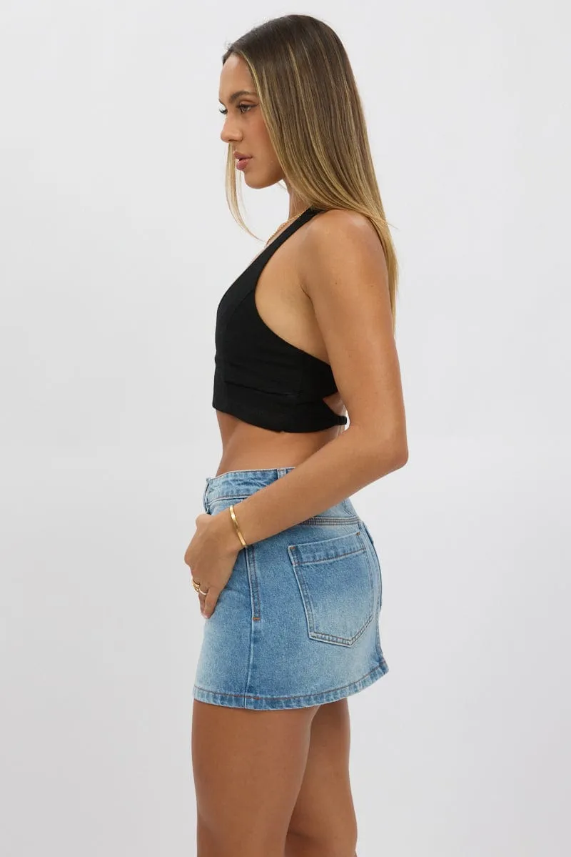 Black Halter Crop Top Sleeveless Linen Blend sold by Ally Fashion product image thumbnail 5