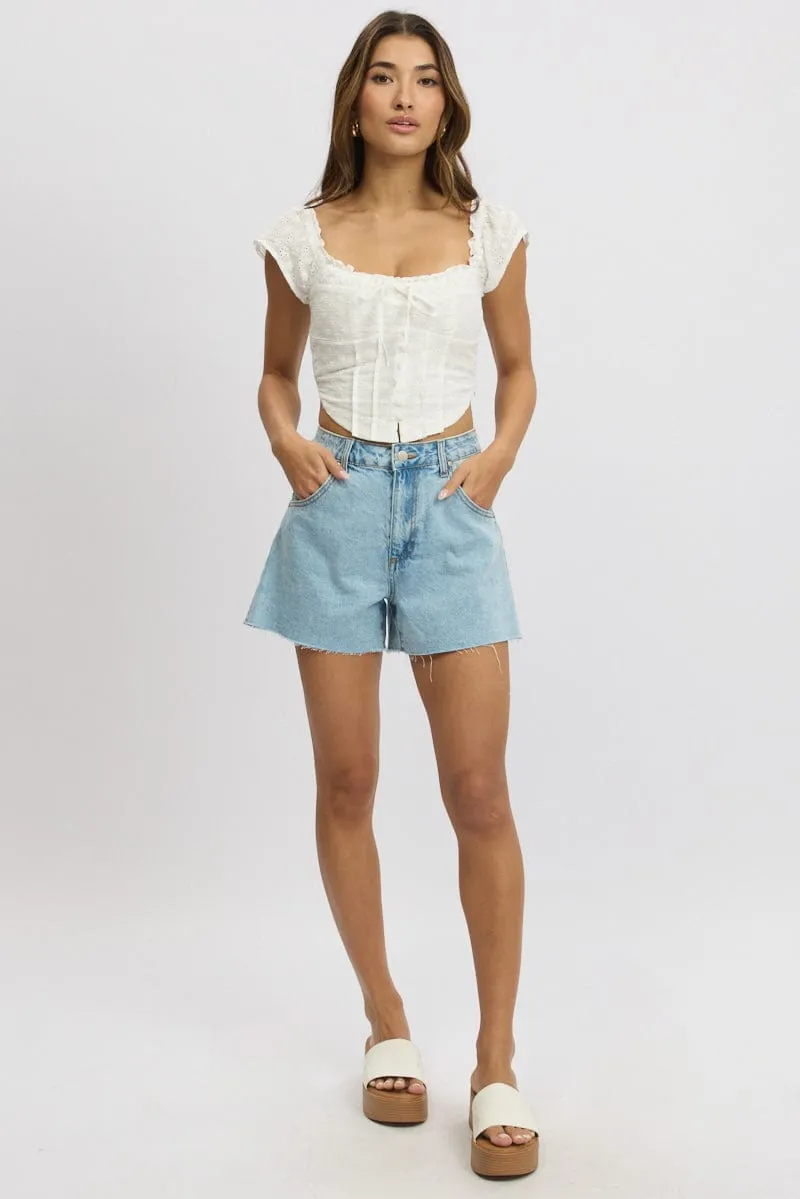White Broderie Corset Top Short Sleeve Button Front sold by Ally Fashion product image thumbnail 2
