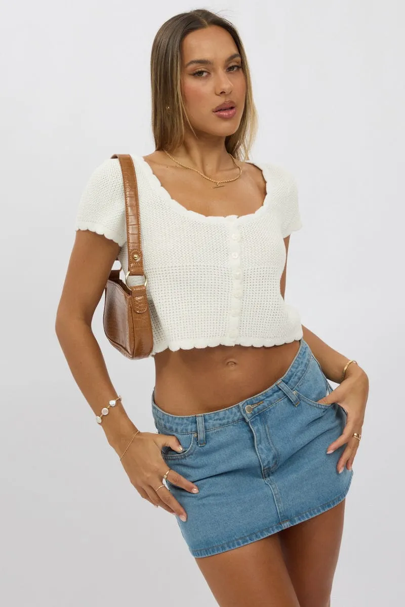 White Crochet Knit Cardigan Short Sleeve sold by Ally Fashion