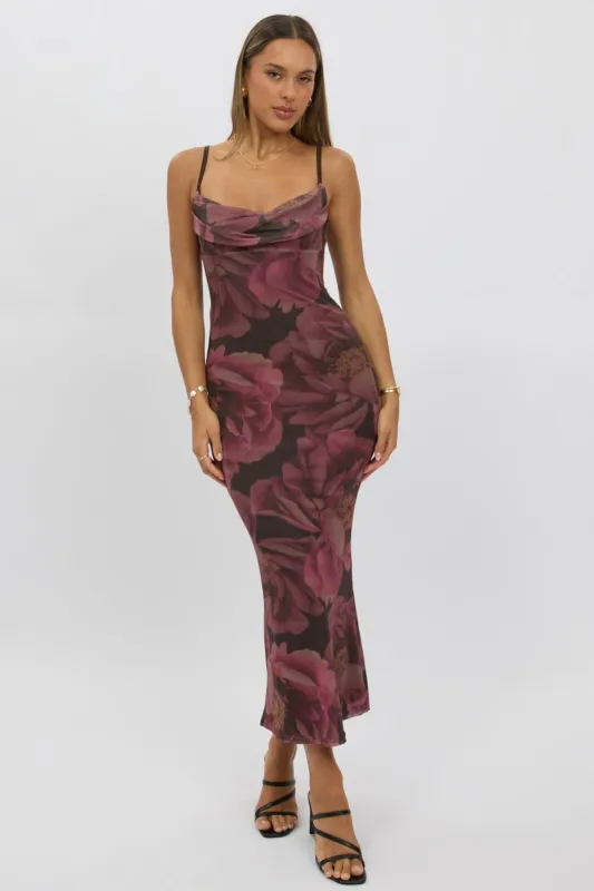 Pink Floral Bodycon Dress Singlet Cowl Neck Maxi sold by Ally Fashion