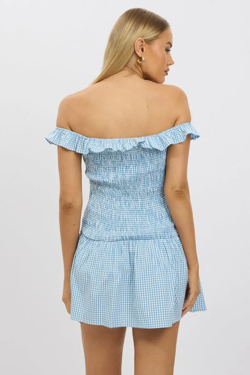 Blue Check Shirred Mini Dress sold by Ally Fashion product image thumbnail 5