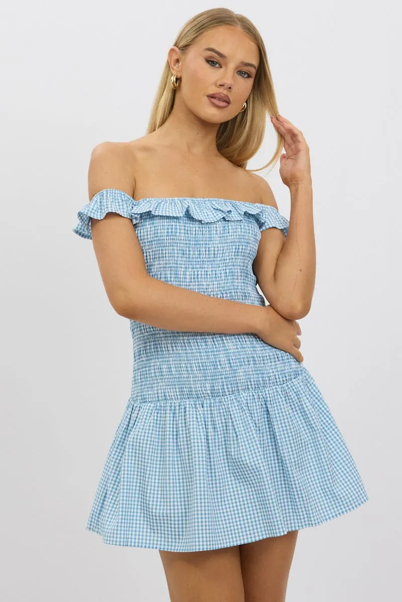 Blue Check Shirred Mini Dress sold by Ally Fashion product image thumbnail 3