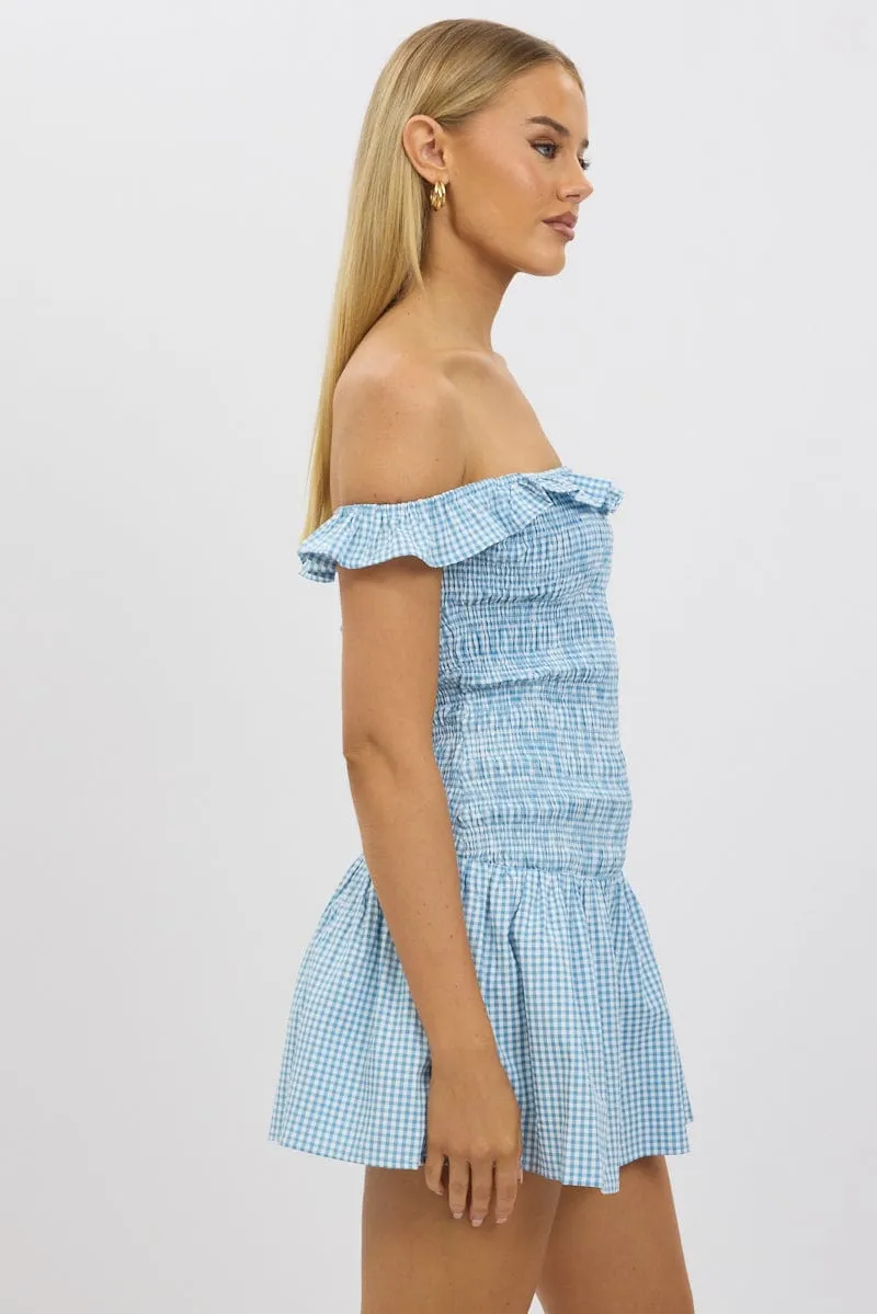 Blue Check Shirred Mini Dress sold by Ally Fashion product image thumbnail 4