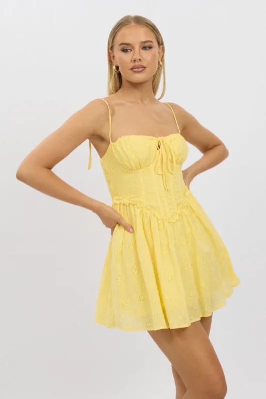 Yellow Fit And Flare Dress Mini Eyelet Fabric sold by Ally Fashion