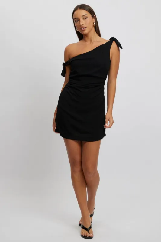 Black Bodycon Dress Tie up Shoulder Linen sold by Ally Fashion
