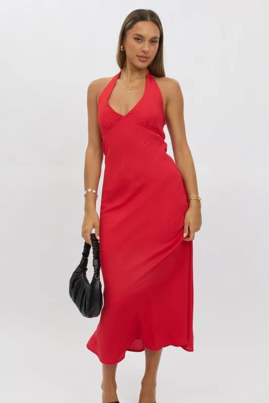 Red Halter Neck Dress Midi sold by Ally Fashion