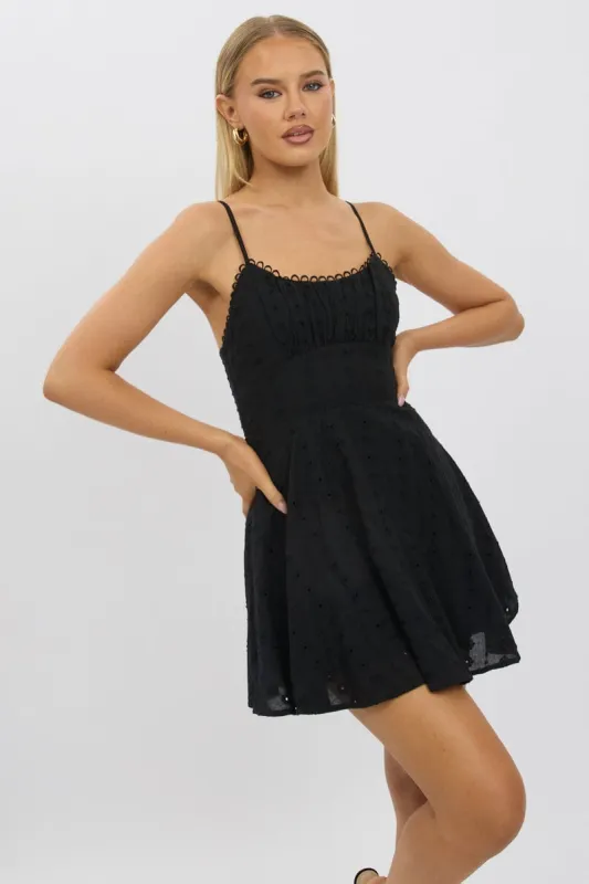 Black Fit And Flare Dress Mini Eyelet Fabric sold by Ally Fashion