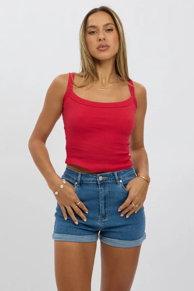Red Singlet Scoop Neck Rib sold by Ally Fashion product image thumbnail 3
