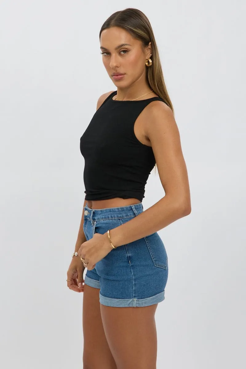 Black Boat Neck Tank Top Rib sold by Ally Fashion product image thumbnail 4