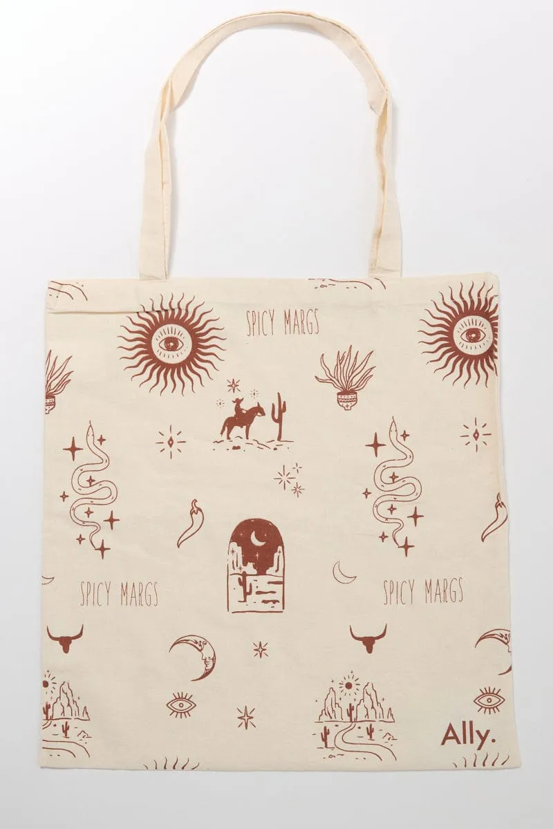 Beige Abstract Tote Bag Printed Lone Ranger sold by Ally Fashion