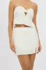 White Mini Skirt High Rise Split Linen Blend sold by Ally Fashion