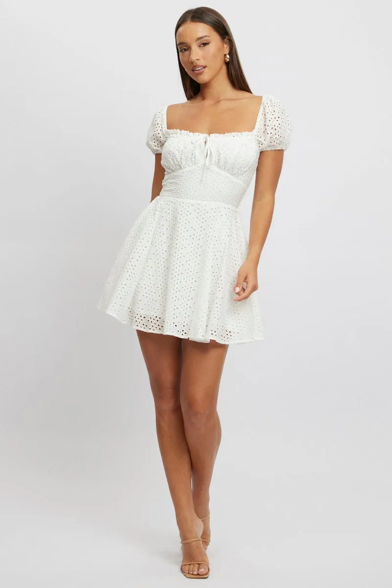 White Fit And Flare Dress Mini Eyelet Fabric sold by Ally Fashion product image thumbnail 2