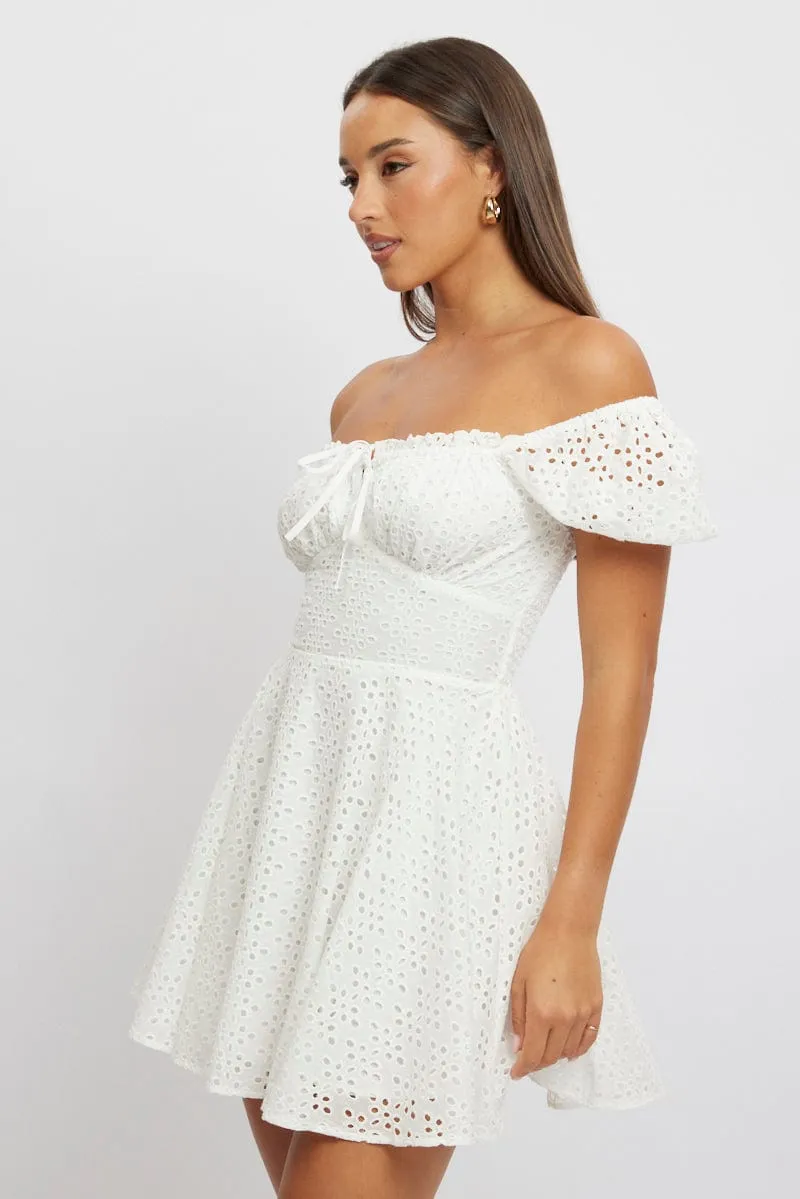 White Fit And Flare Dress Mini Eyelet Fabric sold by Ally Fashion product image thumbnail 4