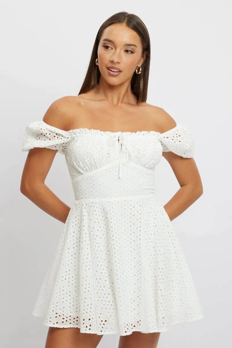 White Fit And Flare Dress Mini Eyelet Fabric sold by Ally Fashion