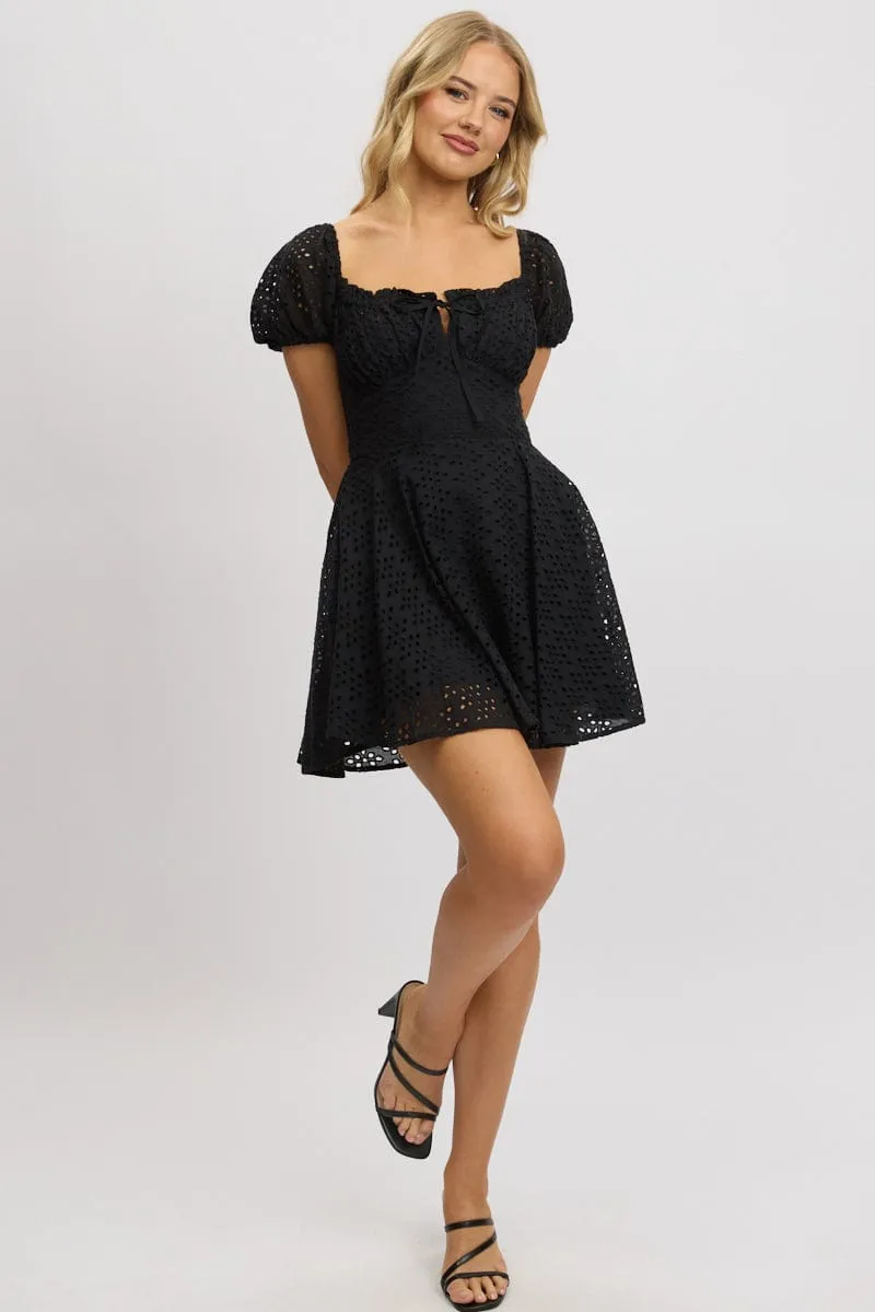 Black Fit And Flare Dress Mini Eyelet Fabric sold by Ally Fashion product image thumbnail 2