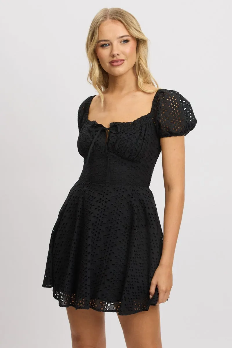 Black Fit And Flare Dress Mini Eyelet Fabric sold by Ally Fashion product image thumbnail 3