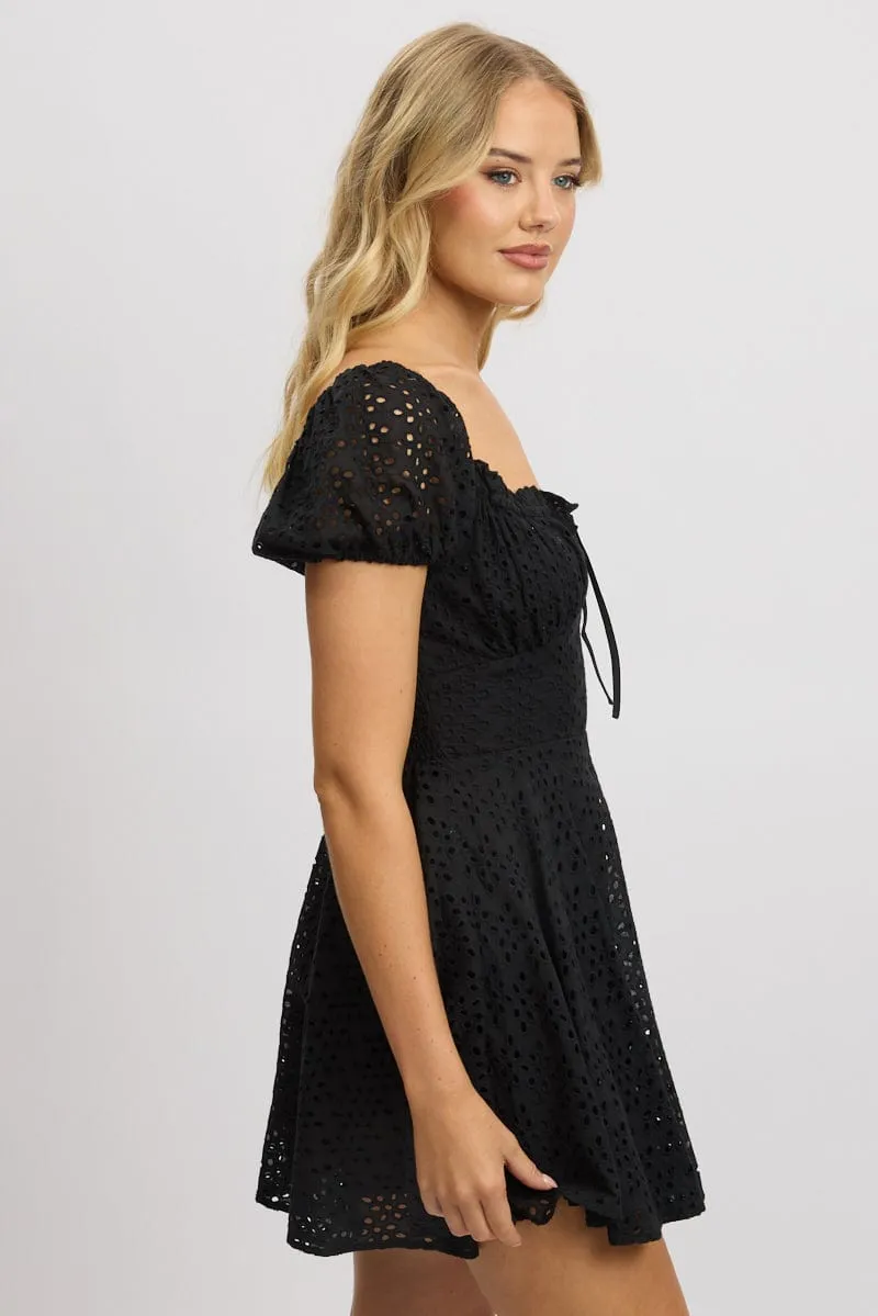 Black Fit And Flare Dress Mini Eyelet Fabric sold by Ally Fashion product image thumbnail 4