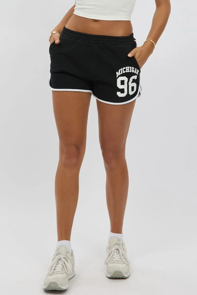 Black Track Shorts High Rise Elastic Waist sold by Ally Fashion product image thumbnail 3