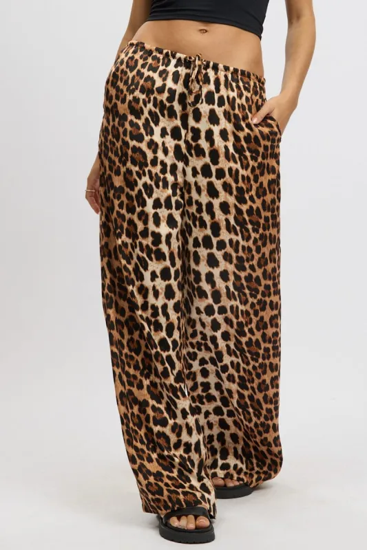 Brown Animal Print Wide Leg Pants Elasticated Waist sold by Ally Fashion