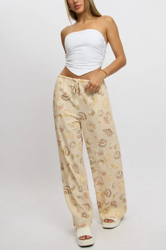 Beige Abstract Wide Leg Pants High Rise sold by Ally Fashion
