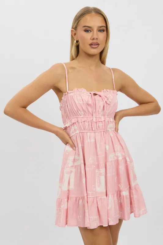 Pink Abstract Fit And Flare Dress Mini sold by Ally Fashion