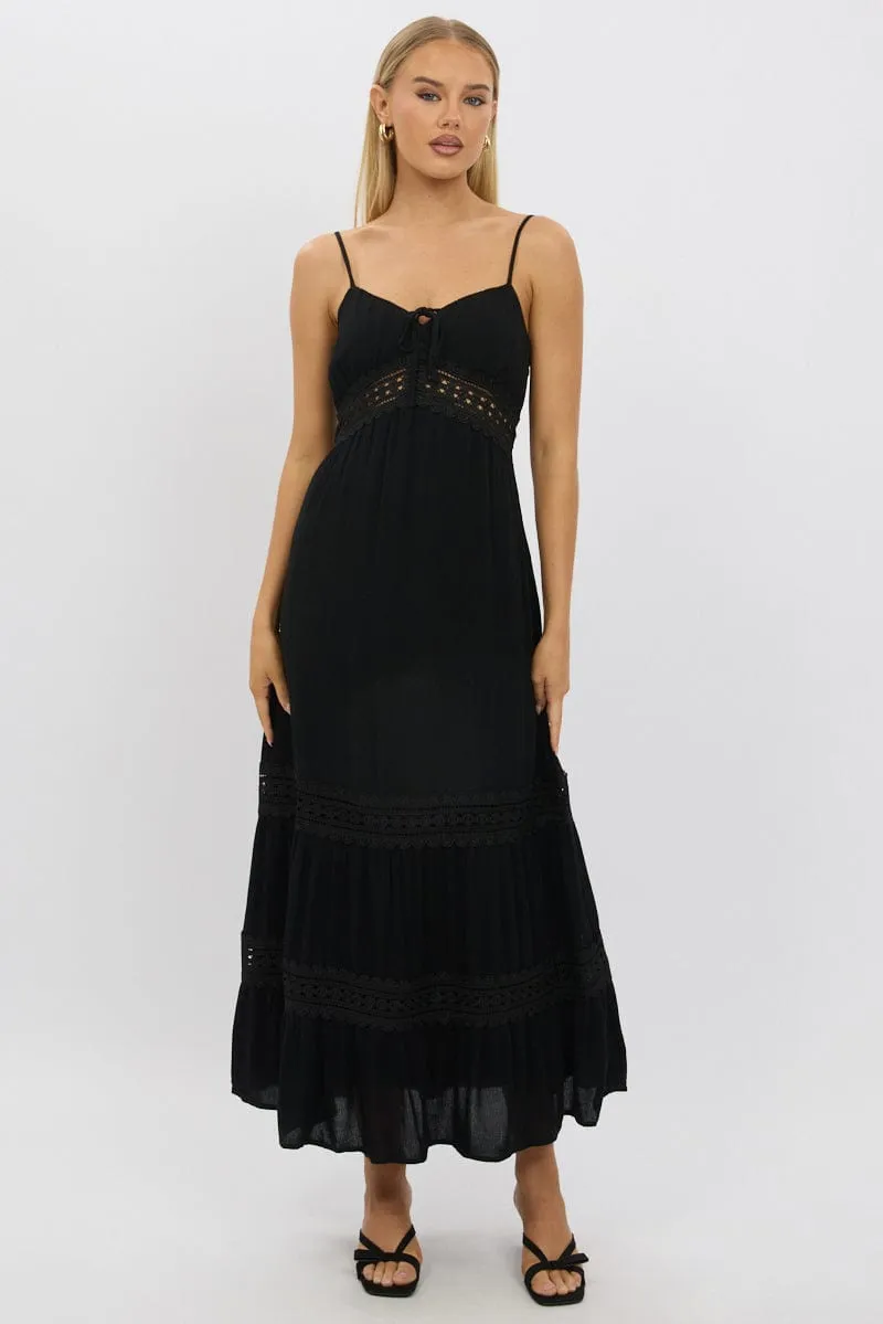 Black Maxi Dress Strappy Lace Trim sold by Ally Fashion product image thumbnail 3