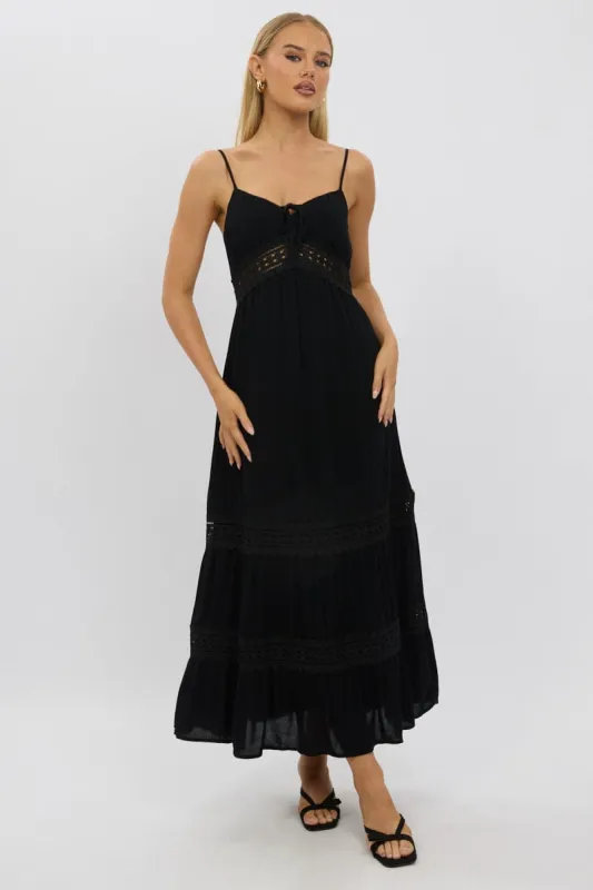 Black Maxi Dress Strappy Lace Trim sold by Ally Fashion