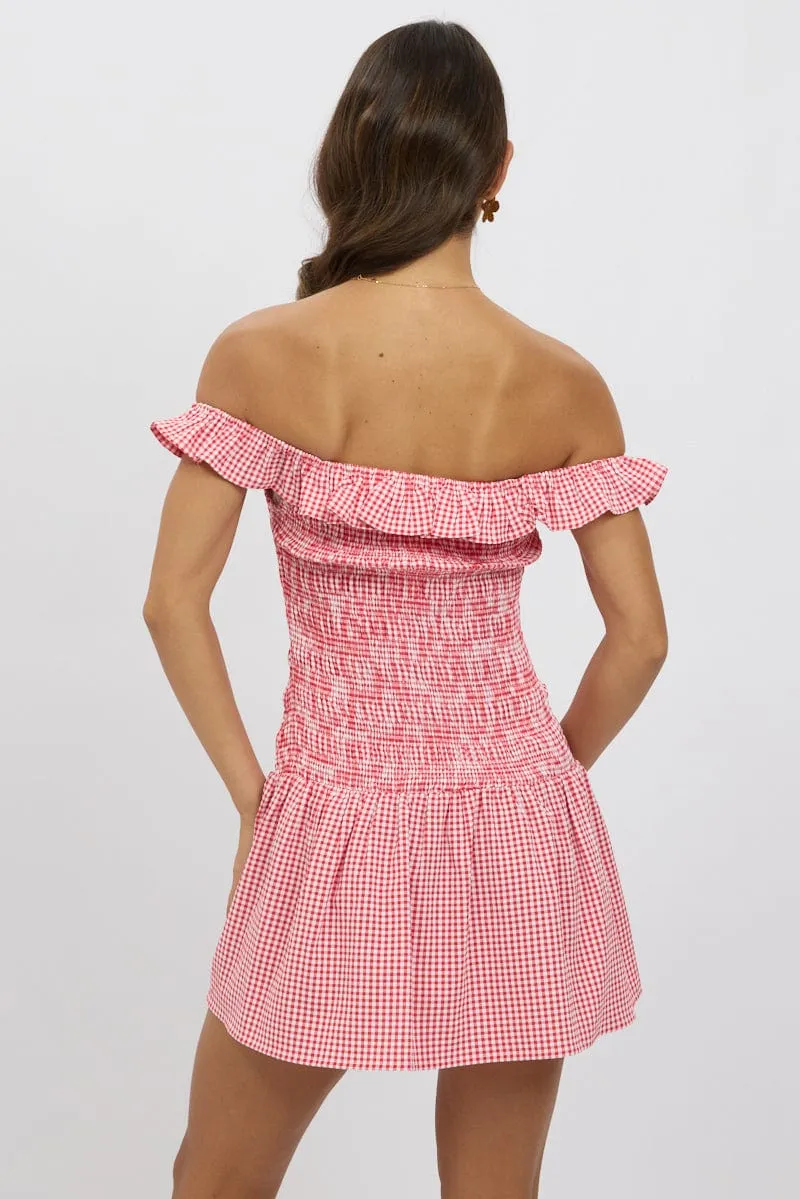 Red Check Shirred Mini Dress sold by Ally Fashion product image thumbnail 5