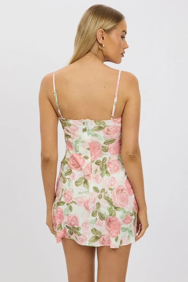 Pink Floral Mini Dress Strappy sold by Ally Fashion product image thumbnail 5