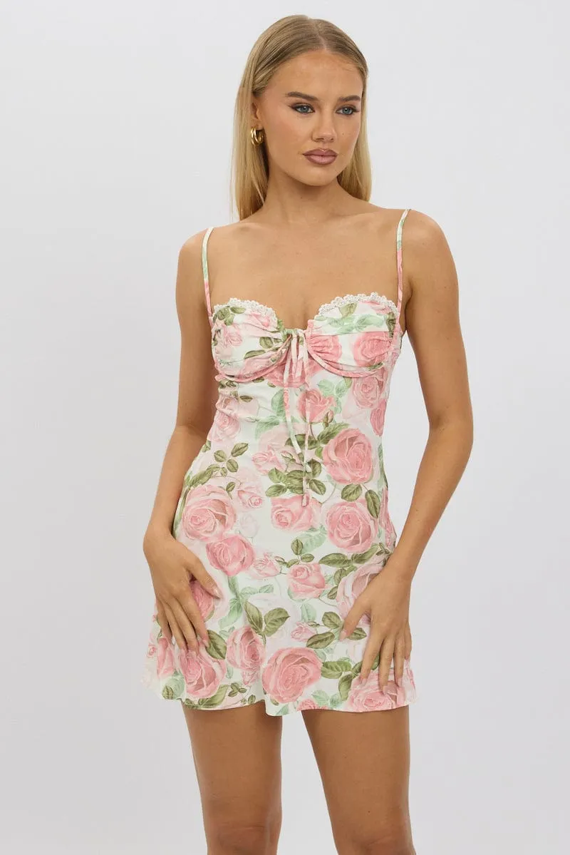 Pink Floral Mini Dress Strappy sold by Ally Fashion product image thumbnail 3