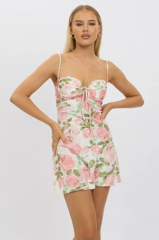 Pink Floral Mini Dress Strappy sold by Ally Fashion
