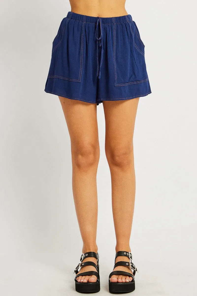 Blue Shorts Contrast Stitch sold by Ally Fashion product image thumbnail 3