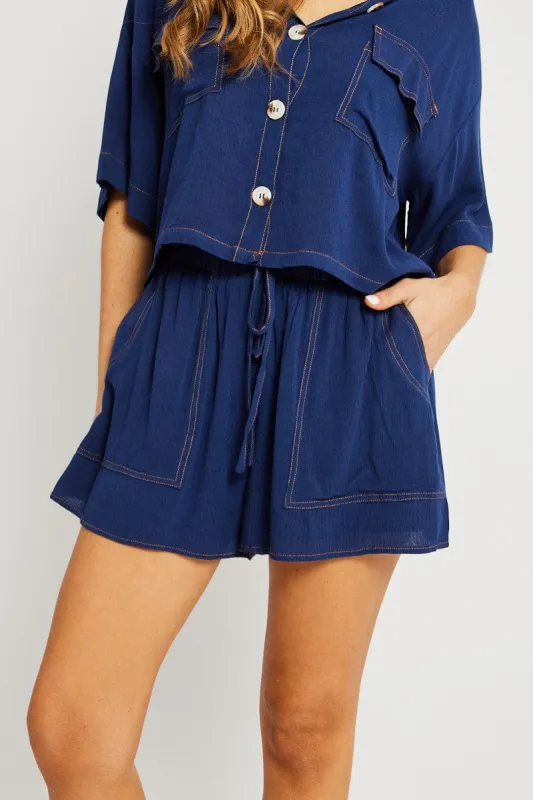 Blue Shorts Contrast Stitch sold by Ally Fashion
