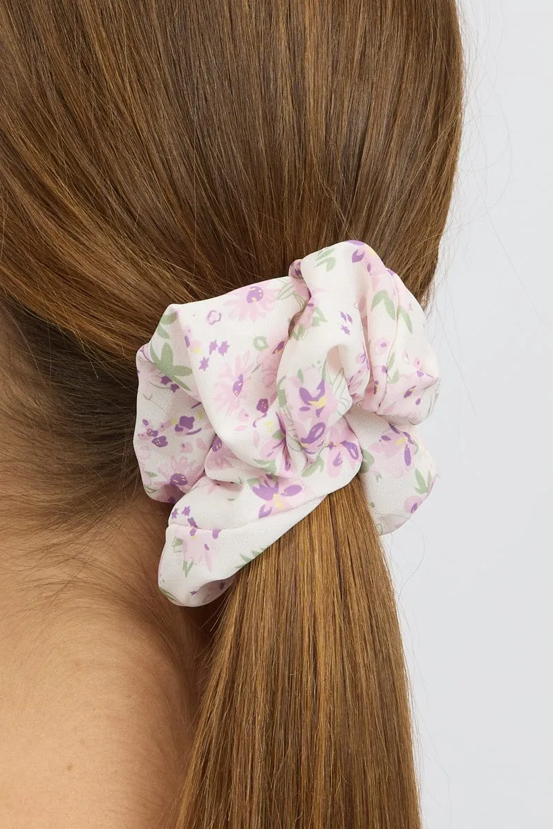 Purple Floral Scrunchie sold by Ally Fashion product image thumbnail 2
