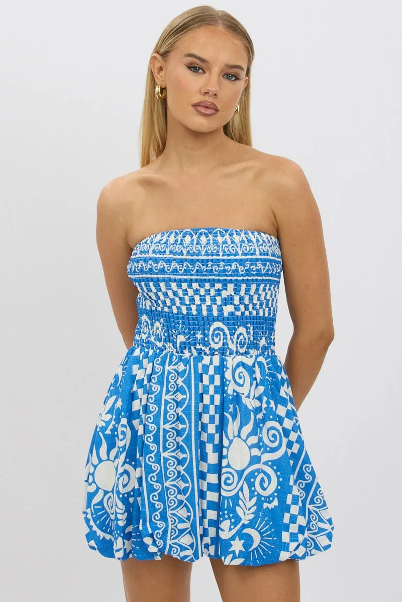 Blue Abstract Balloon Mini Dress Strapless sold by Ally Fashion product image thumbnail 4