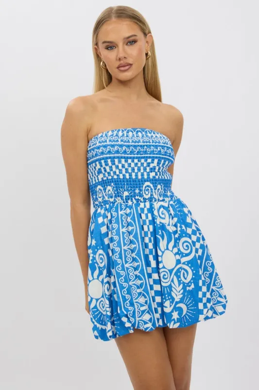 Blue Abstract Balloon Mini Dress Strapless sold by Ally Fashion