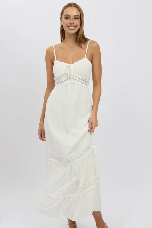 White Maxi Dress Strappy Lace Trim sold by Ally Fashion