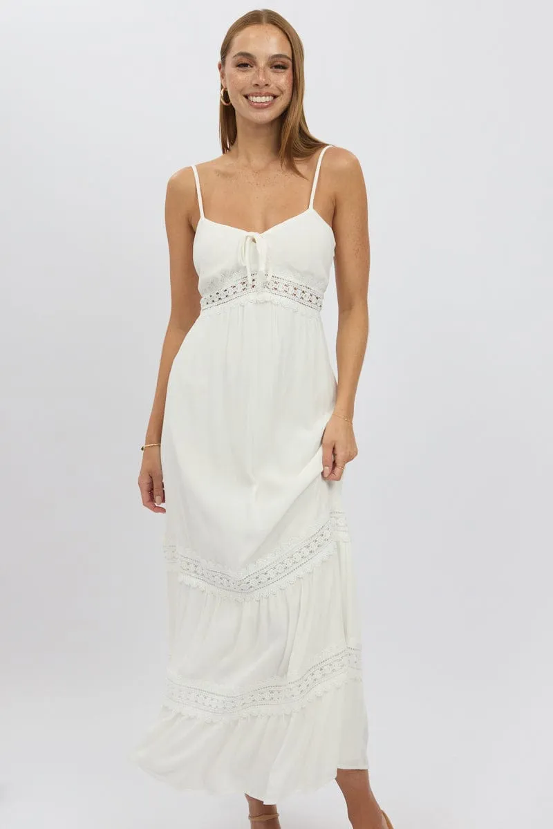White Maxi Dress Strappy Lace Trim sold by Ally Fashion