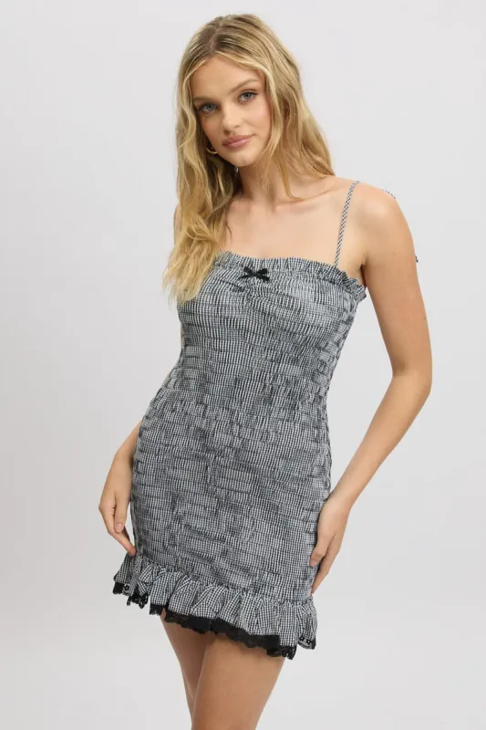 Black Check Bodycon Dress Shirred Gingham Mini sold by Ally Fashion