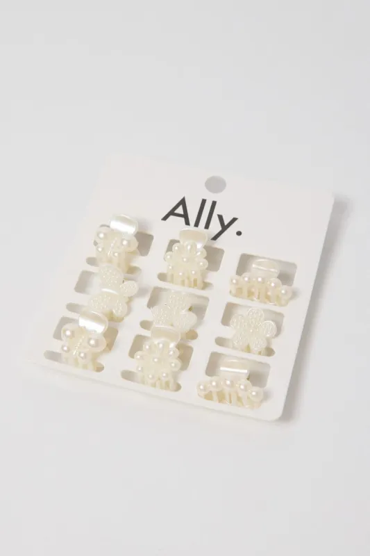 White 9 Pack Mix & Match Pearl Claw Clips sold by Ally Fashion