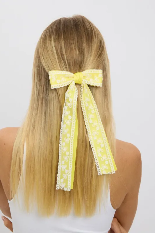 Yellow Lace Bow Hair Clip sold by Ally Fashion