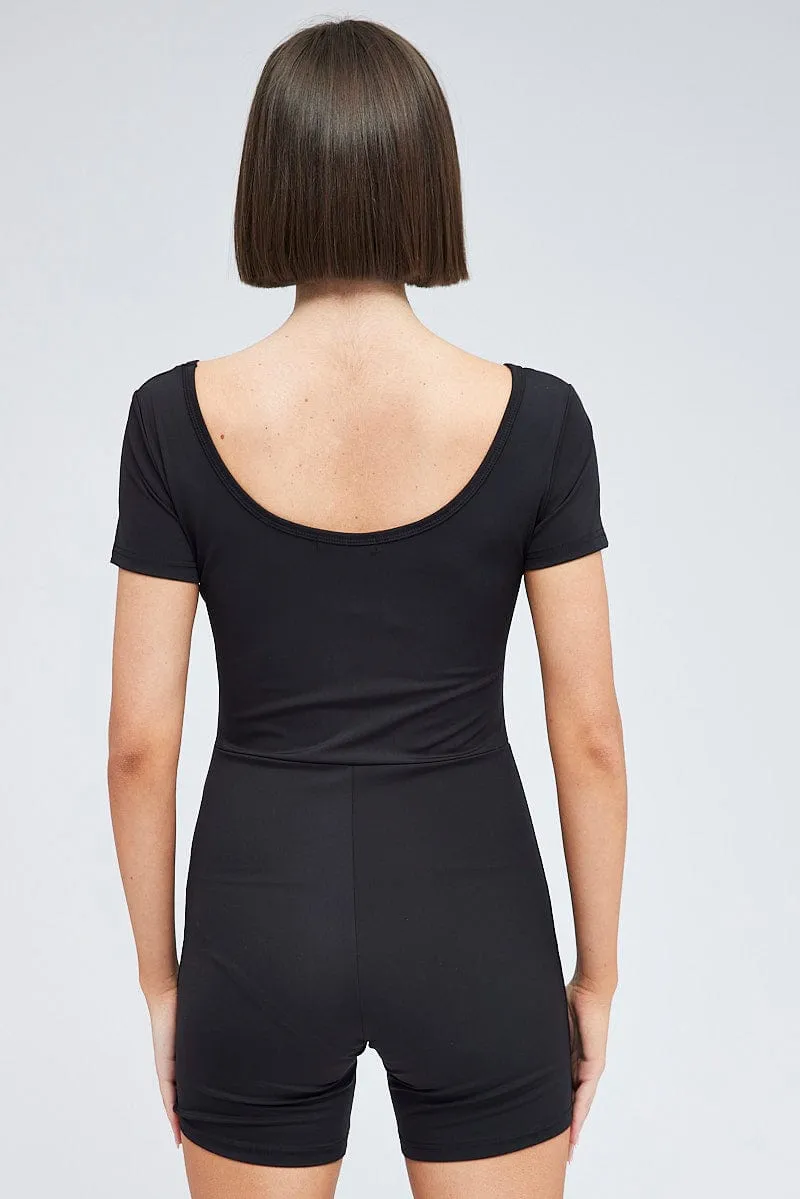 Black Romper Short Sleeve Scoop Neck Activewear sold by Ally Fashion product image thumbnail 5