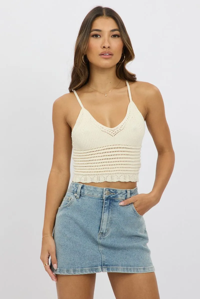 White Crochet Knit Top sold by Ally Fashion