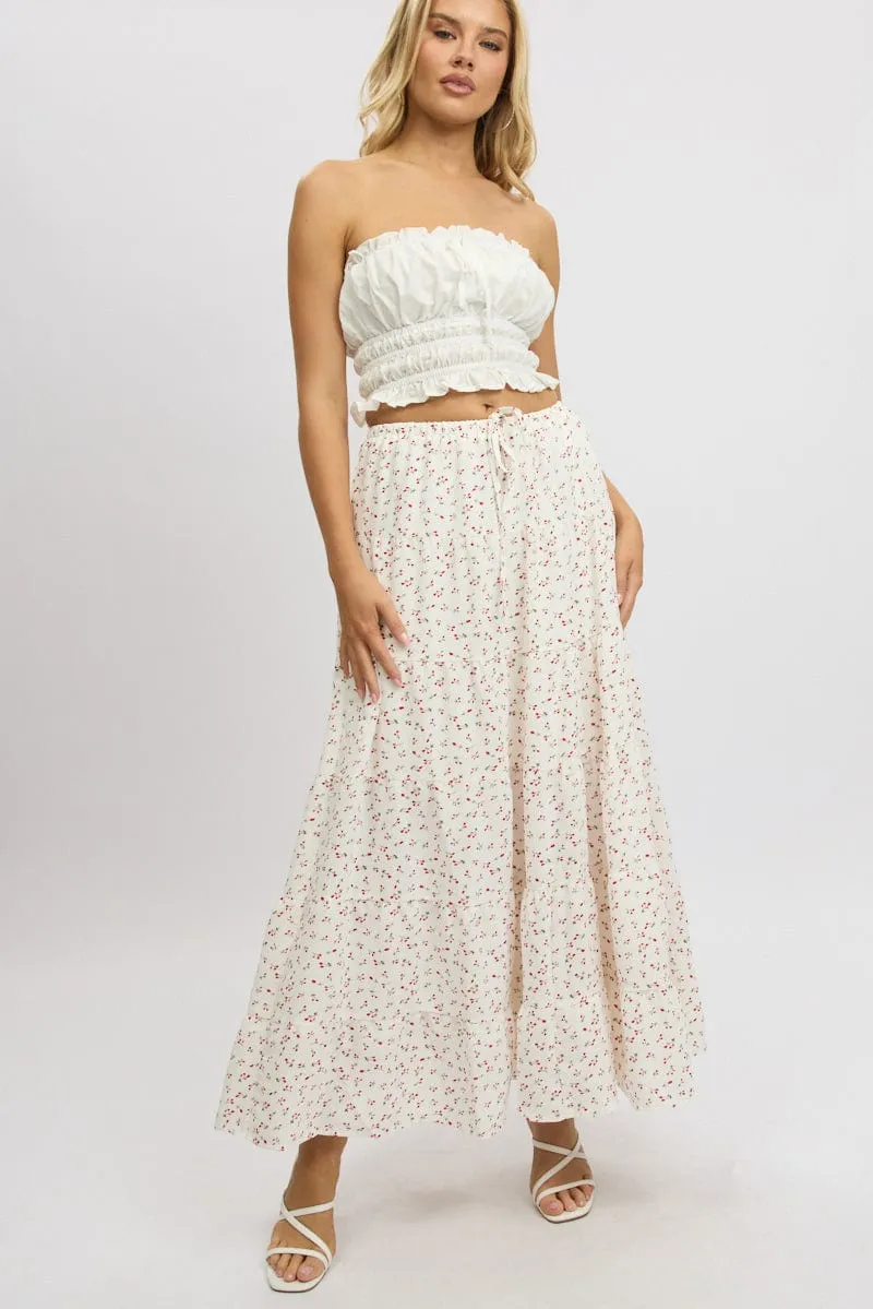 White Ditsy Maxi Skirt Tiered High Rise sold by Ally Fashion product image thumbnail 2