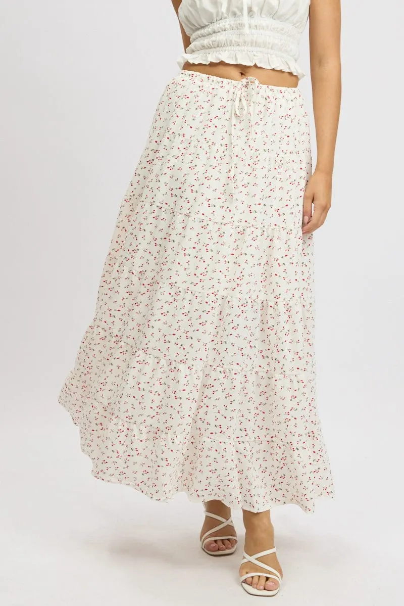 White Ditsy Maxi Skirt Tiered High Rise sold by Ally Fashion product image thumbnail 3