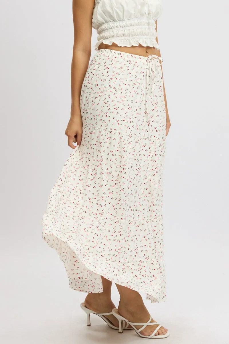 White Ditsy Maxi Skirt Tiered High Rise sold by Ally Fashion product image thumbnail 4