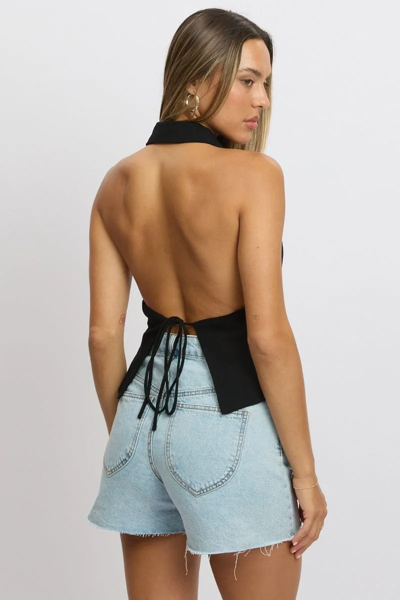 Black Vest Top V Neck Halter Neck Open Back sold by Ally Fashion product image thumbnail 5